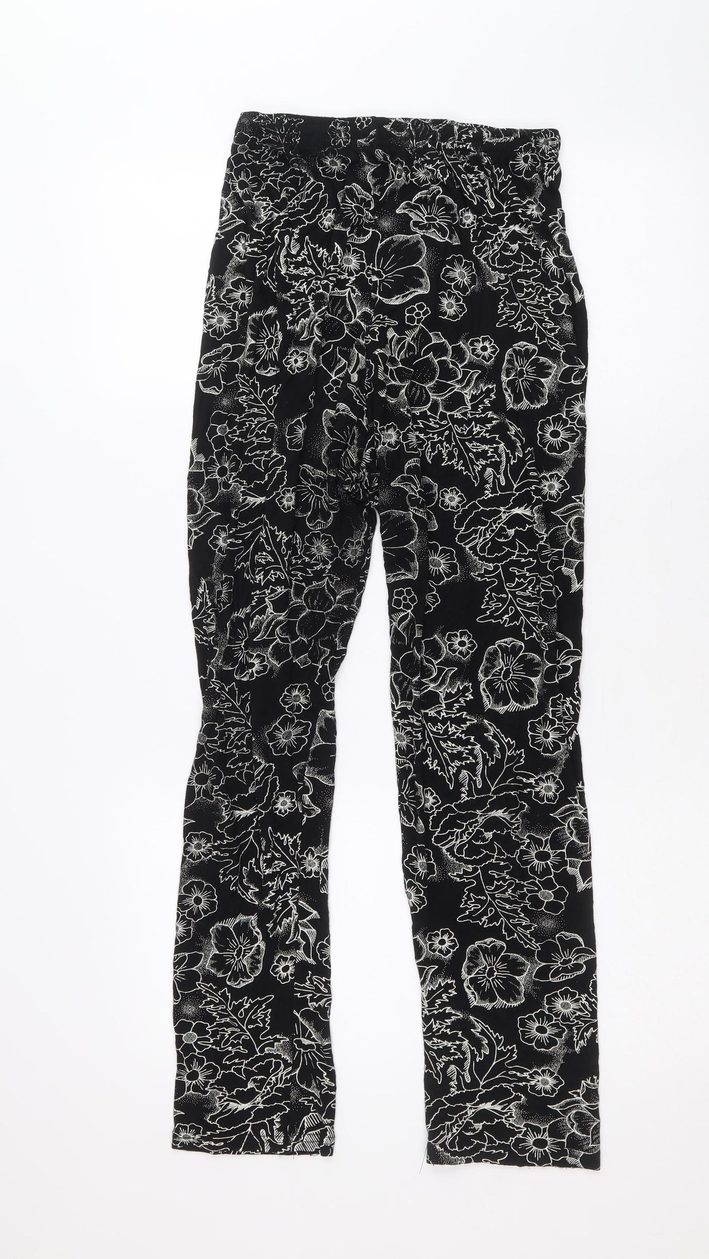 Preworn Womens Black Floral Viscose Trousers Size M Regular