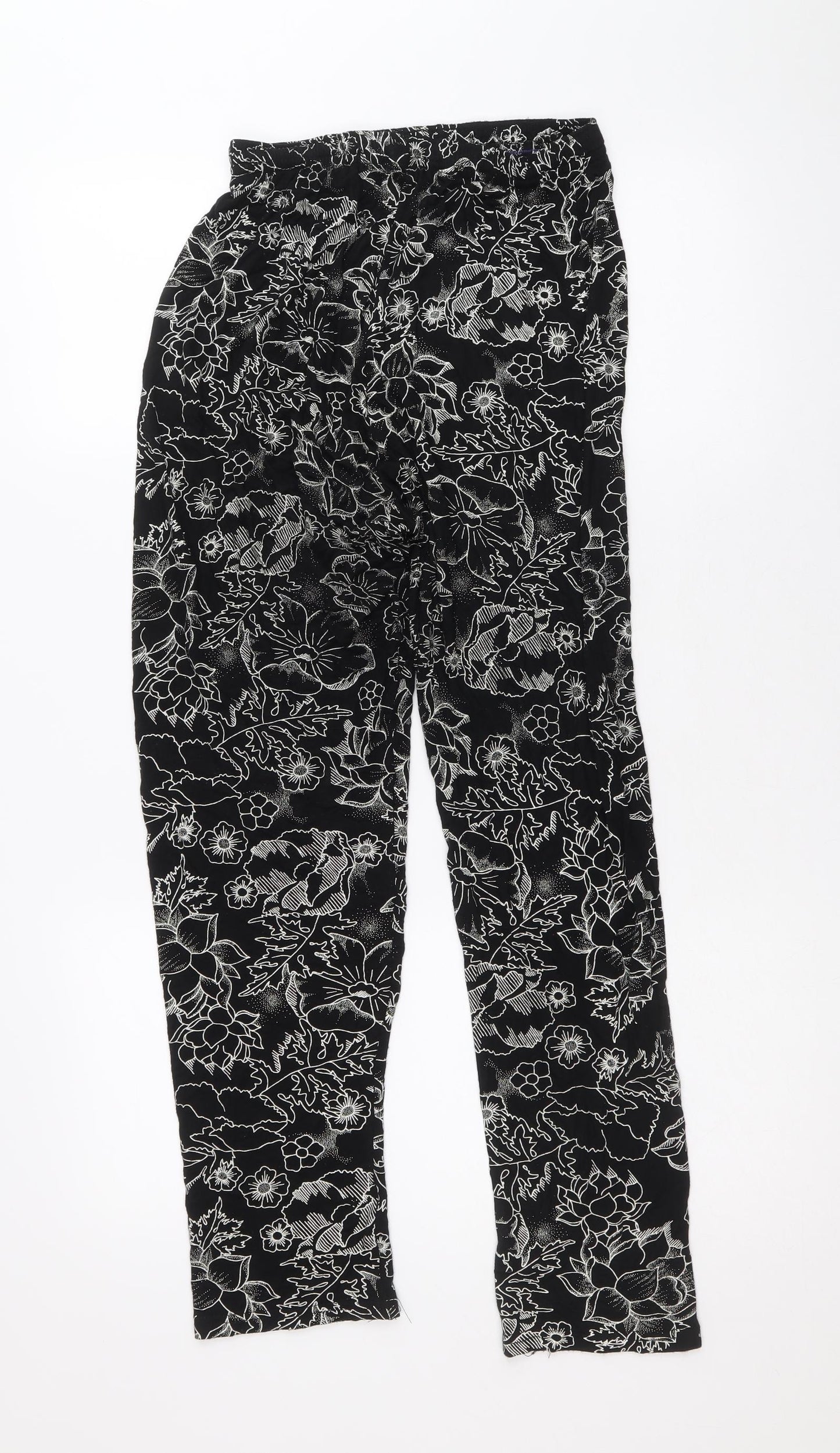 Preworn Womens Black Floral Viscose Trousers Size M Regular