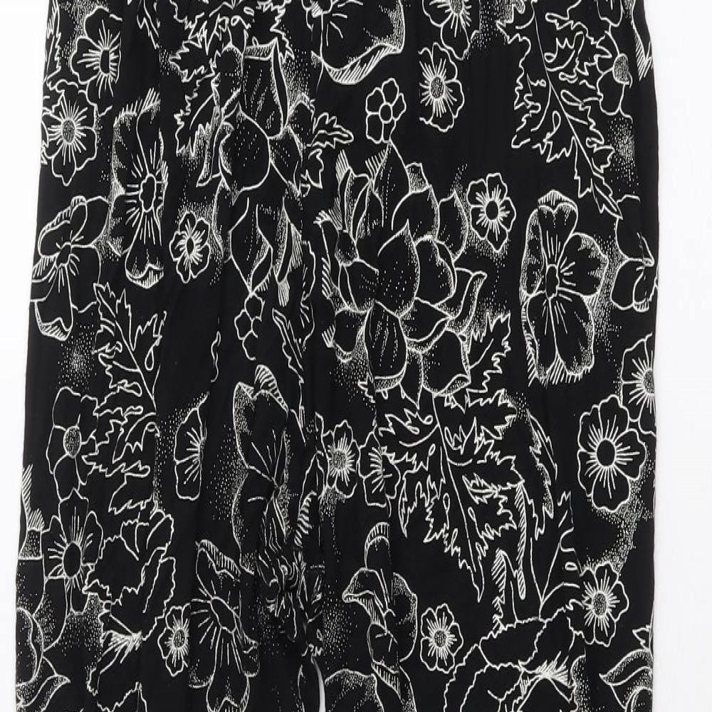 Preworn Womens Black Floral Viscose Trousers Size M Regular