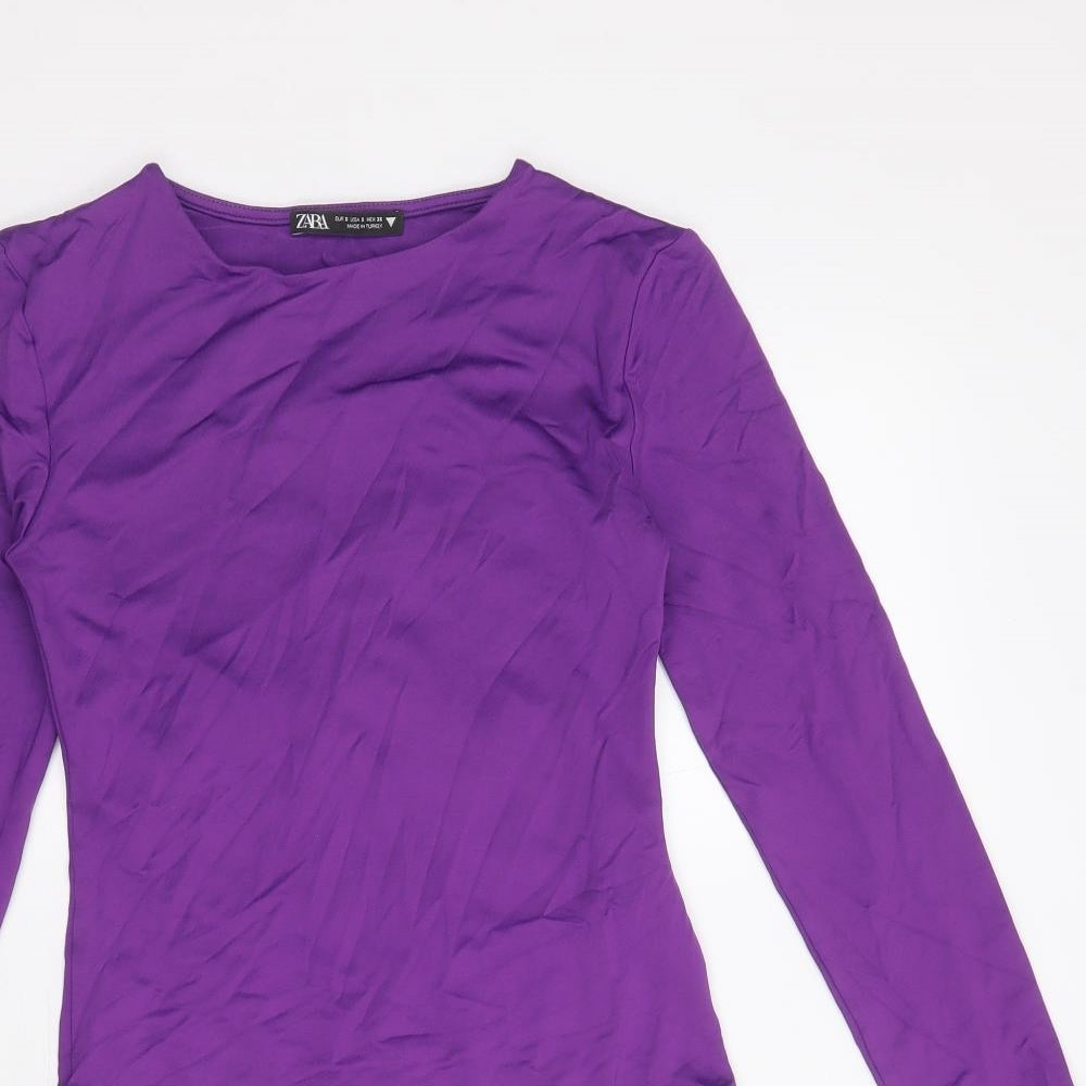 Zara Womens Purple Polyamide Bodysuit One-Piece Size S Snap