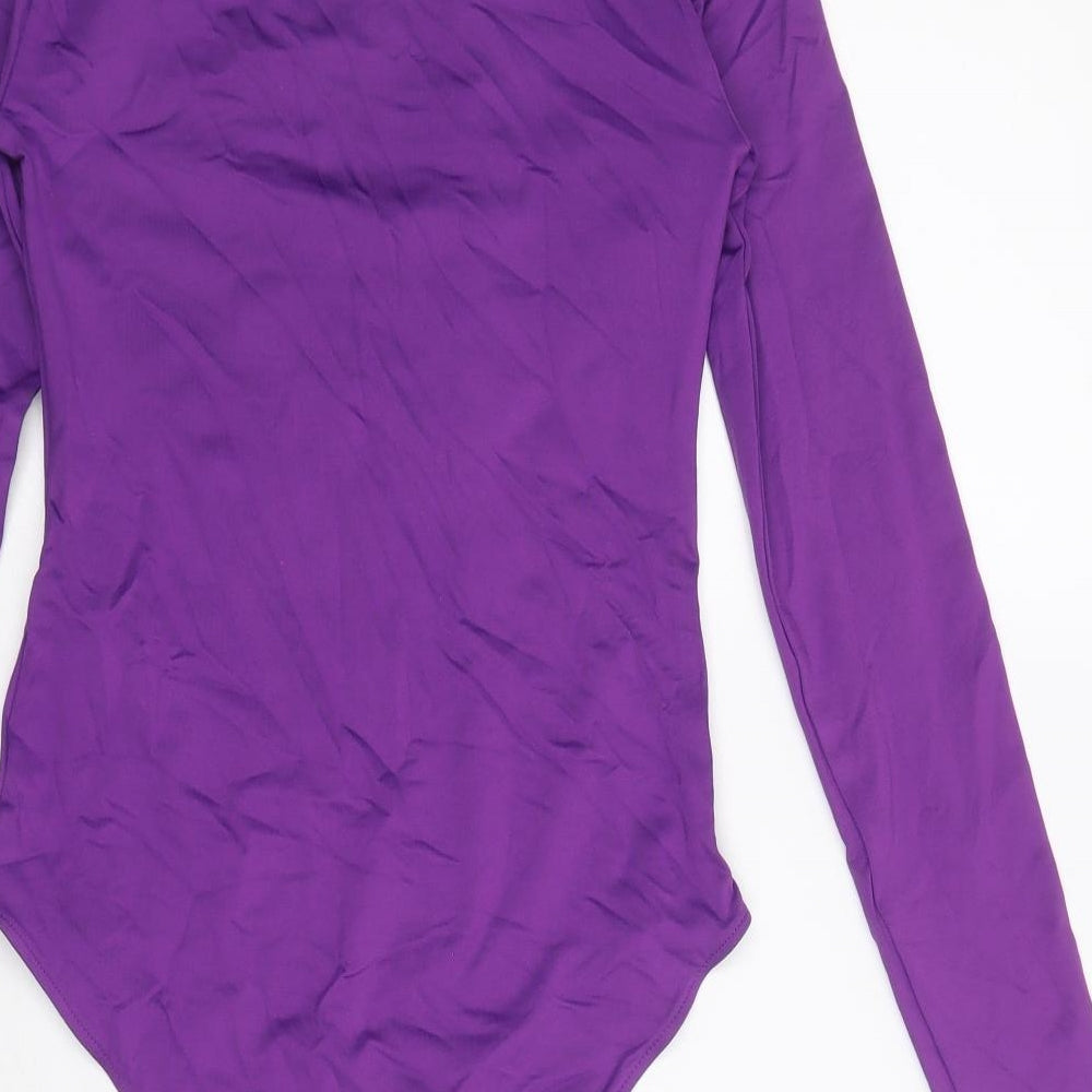 Zara Womens Purple Polyamide Bodysuit One-Piece Size S Snap