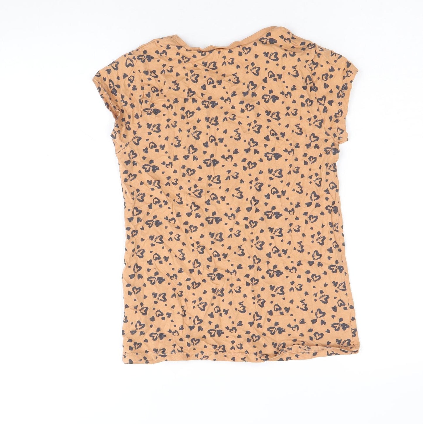 George Girls Brown Geometric 100% Cotton Basic T-Shirt Size 11-12 Years Scoop Neck Pullover - Hearts, Wild About the Weekend
