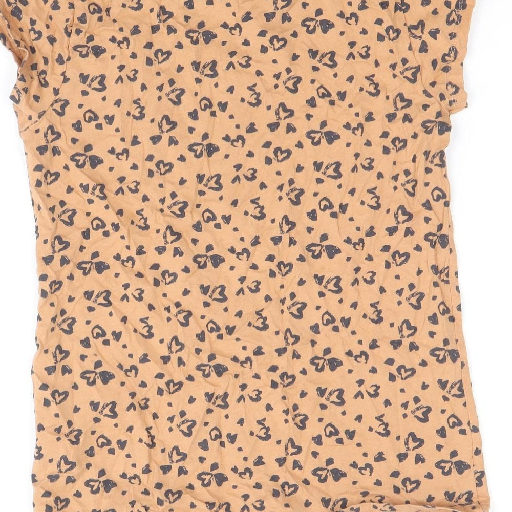 George Girls Brown Geometric 100% Cotton Basic T-Shirt Size 11-12 Years Scoop Neck Pullover - Hearts, Wild About the Weekend