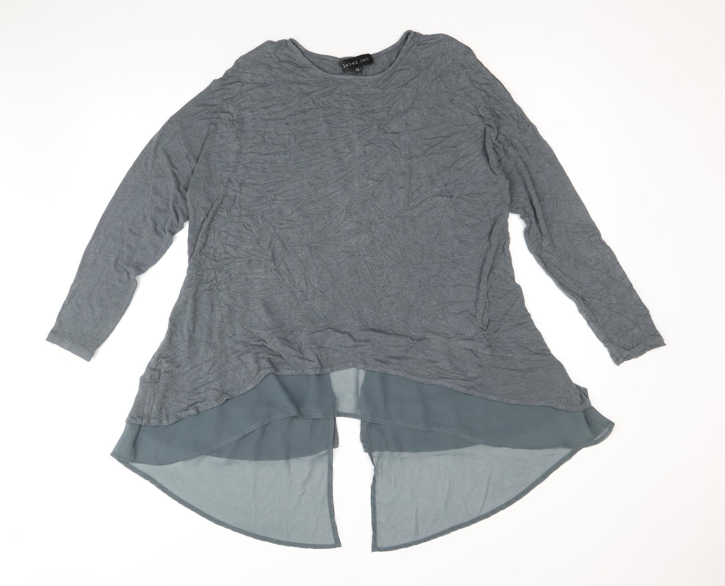 Label Lab Womens Grey Scoop Neck Viscose Pullover Jumper Size 16 - Chiffon Hem
