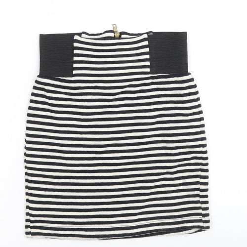 Topshop Womens Black Striped Cotton Bandage Skirt Size 8 Zip
