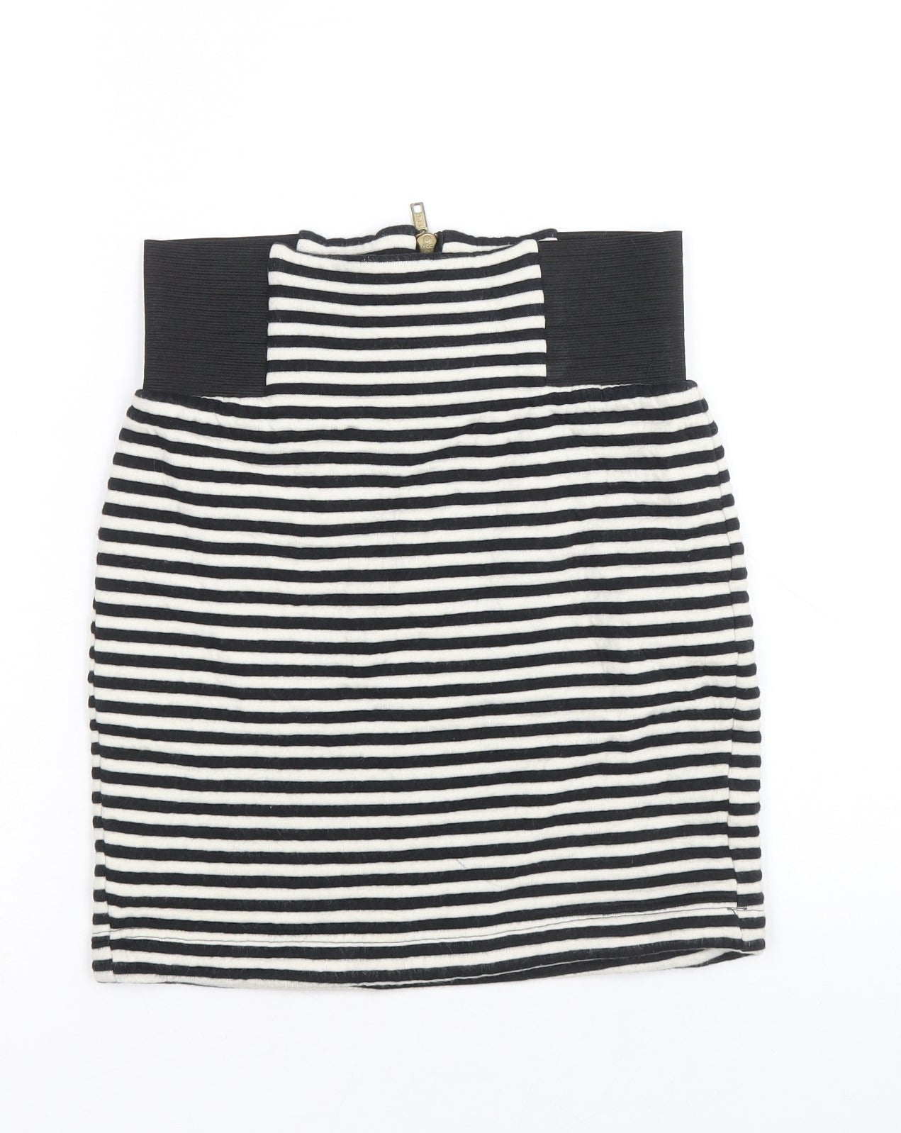 Topshop Womens Black Striped Cotton Bandage Skirt Size 8 Zip