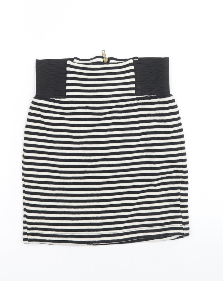 Topshop Womens Black Striped Cotton Bandage Skirt Size 8 Zip