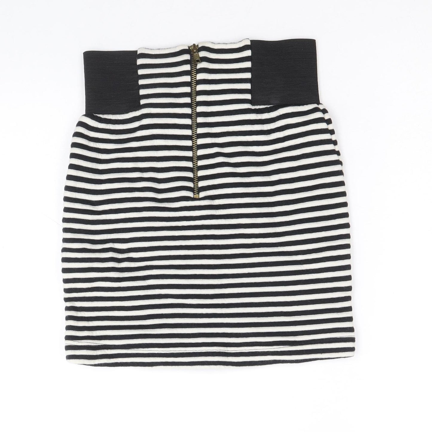 Topshop Womens Black Striped Cotton Bandage Skirt Size 8 Zip