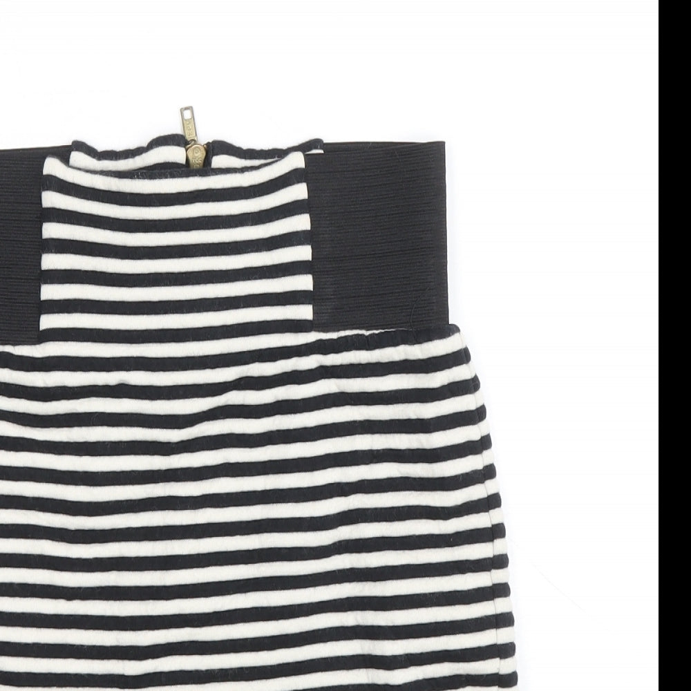 Topshop Womens Black Striped Cotton Bandage Skirt Size 8 Zip