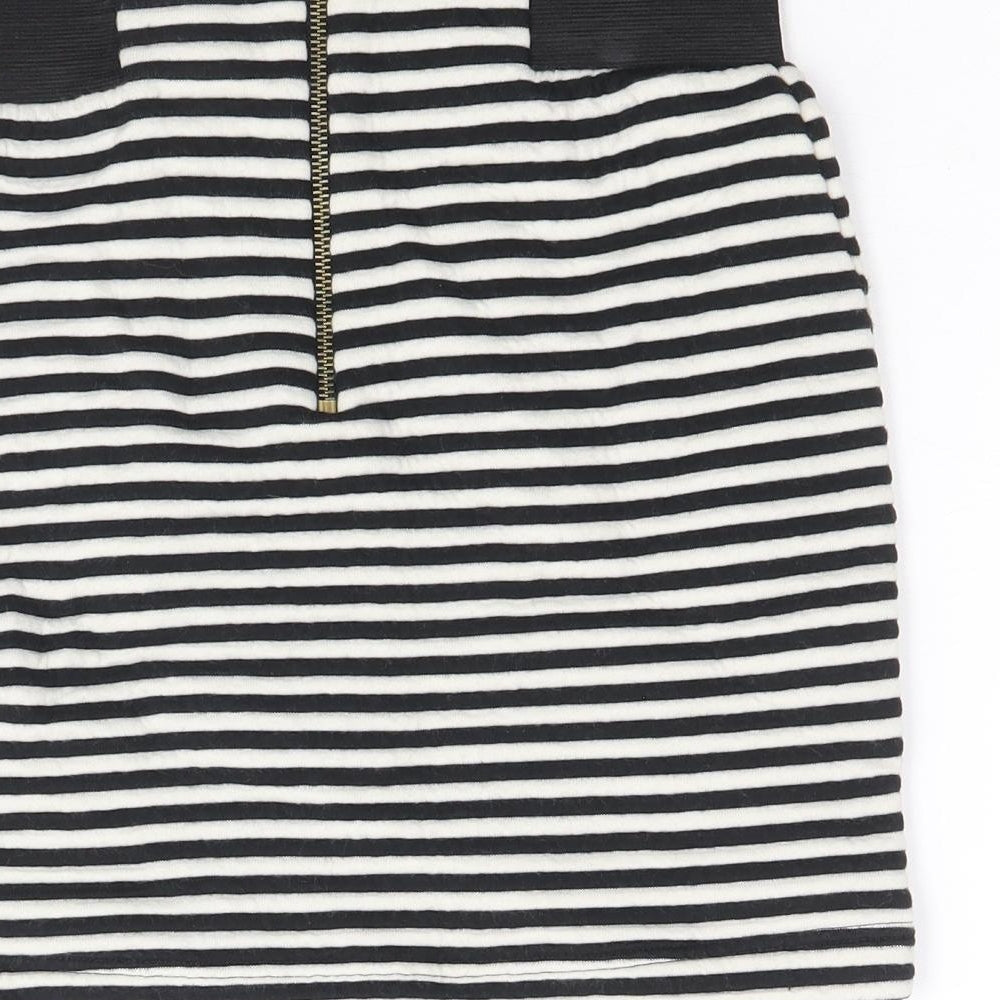 Topshop Womens Black Striped Cotton Bandage Skirt Size 8 Zip