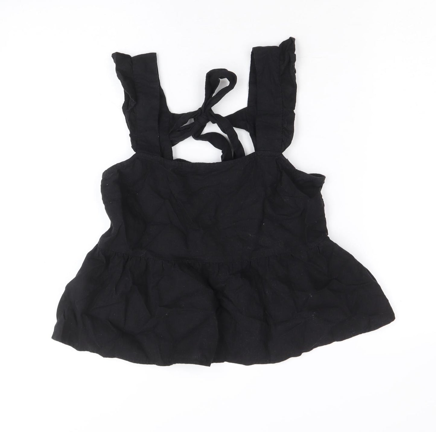 New Look Womens Black Linen Basic Tank Size 8 Square Neck - Peplum