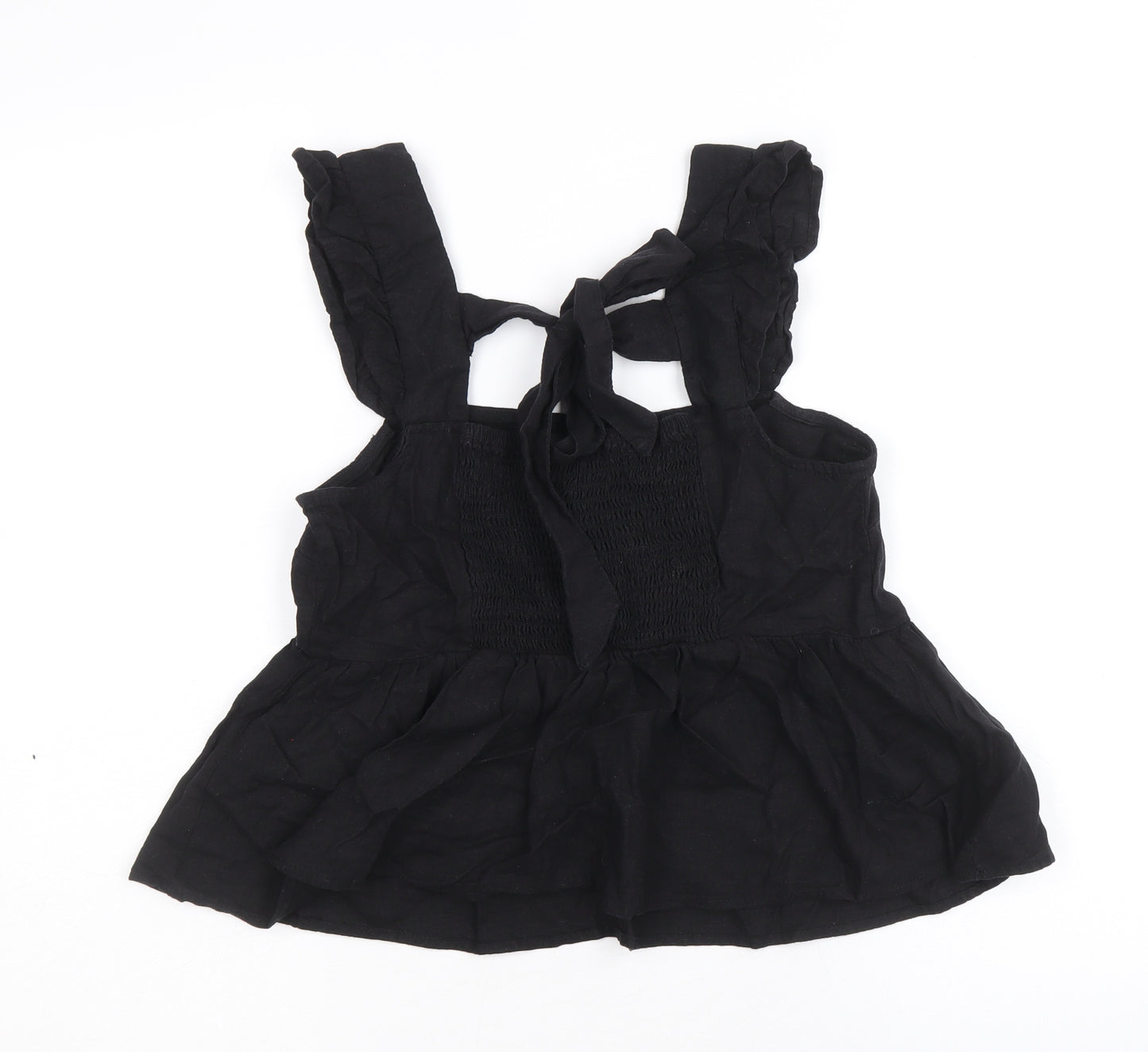New Look Womens Black Linen Basic Tank Size 8 Square Neck - Peplum
