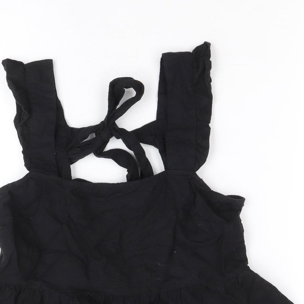 New Look Womens Black Linen Basic Tank Size 8 Square Neck - Peplum