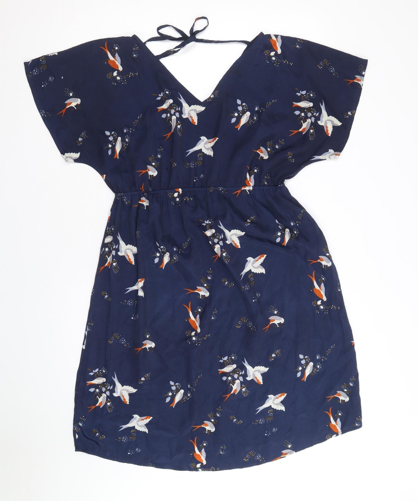 Blooming Marvellous Womens Blue Geometric Polyester A-Line Size 10 V-Neck Tie - Birds