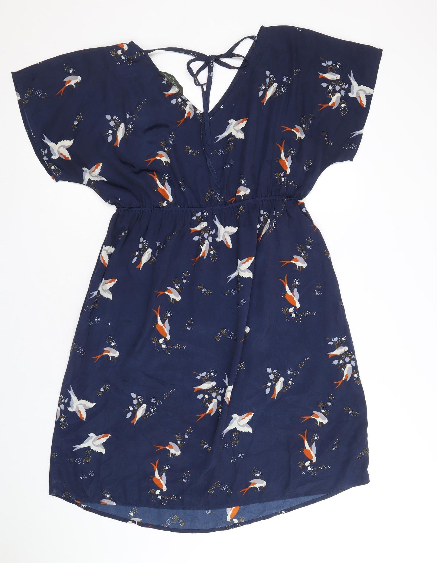 Blooming Marvellous Womens Blue Geometric Polyester A-Line Size 10 V-Neck Tie - Birds