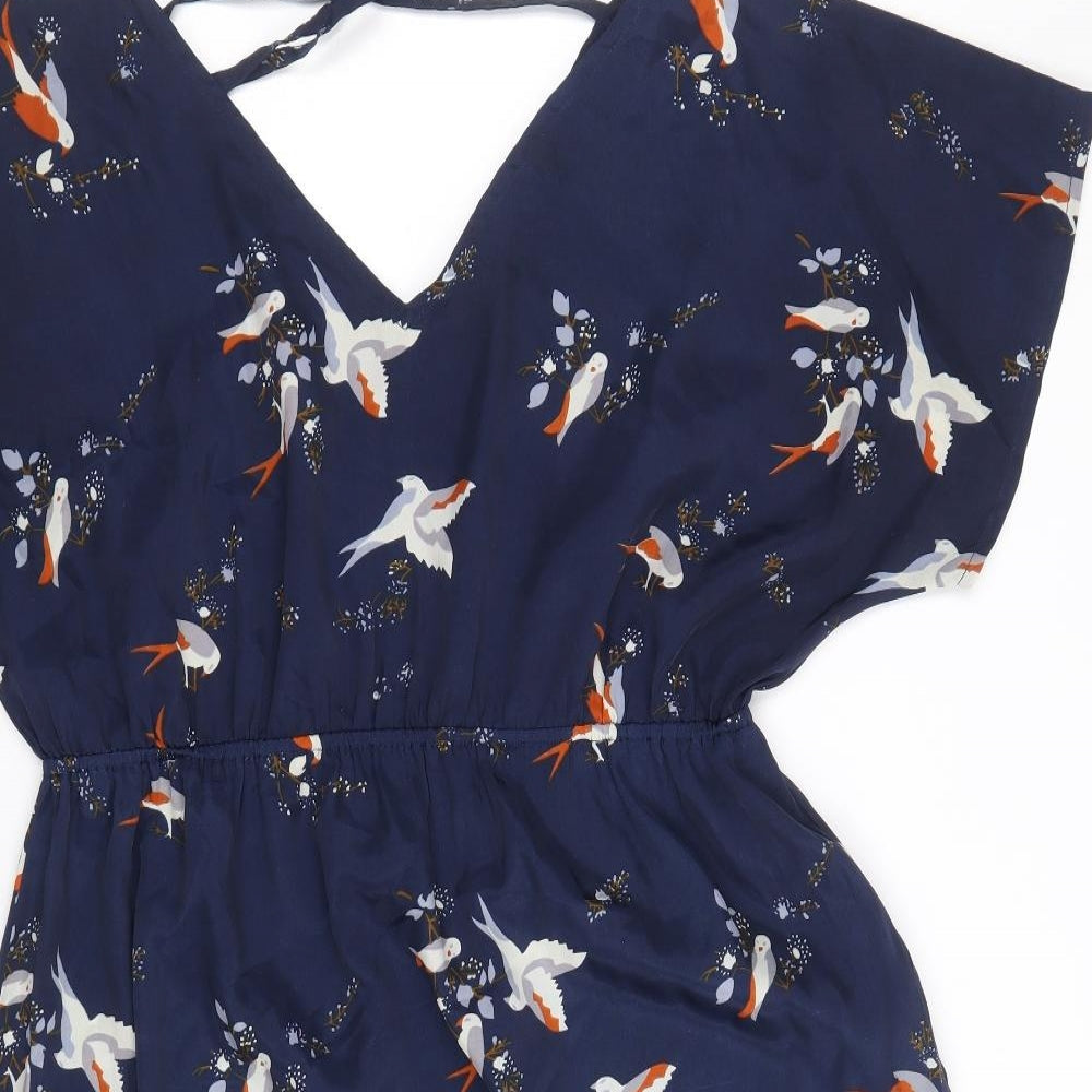 Blooming Marvellous Womens Blue Geometric Polyester A-Line Size 10 V-Neck Tie - Birds