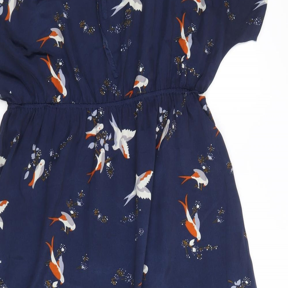 Blooming Marvellous Womens Blue Geometric Polyester A-Line Size 10 V-Neck Tie - Birds