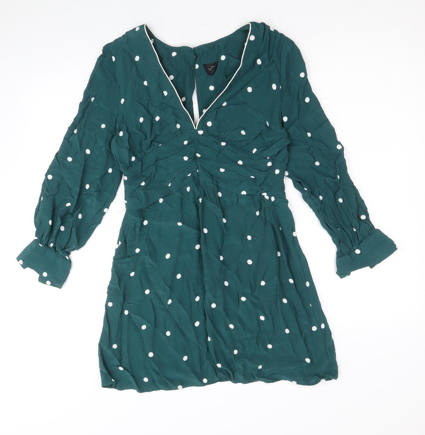 Topshop Womens Green Polka Dot Viscose A-Line Size 12 V-Neck Zip