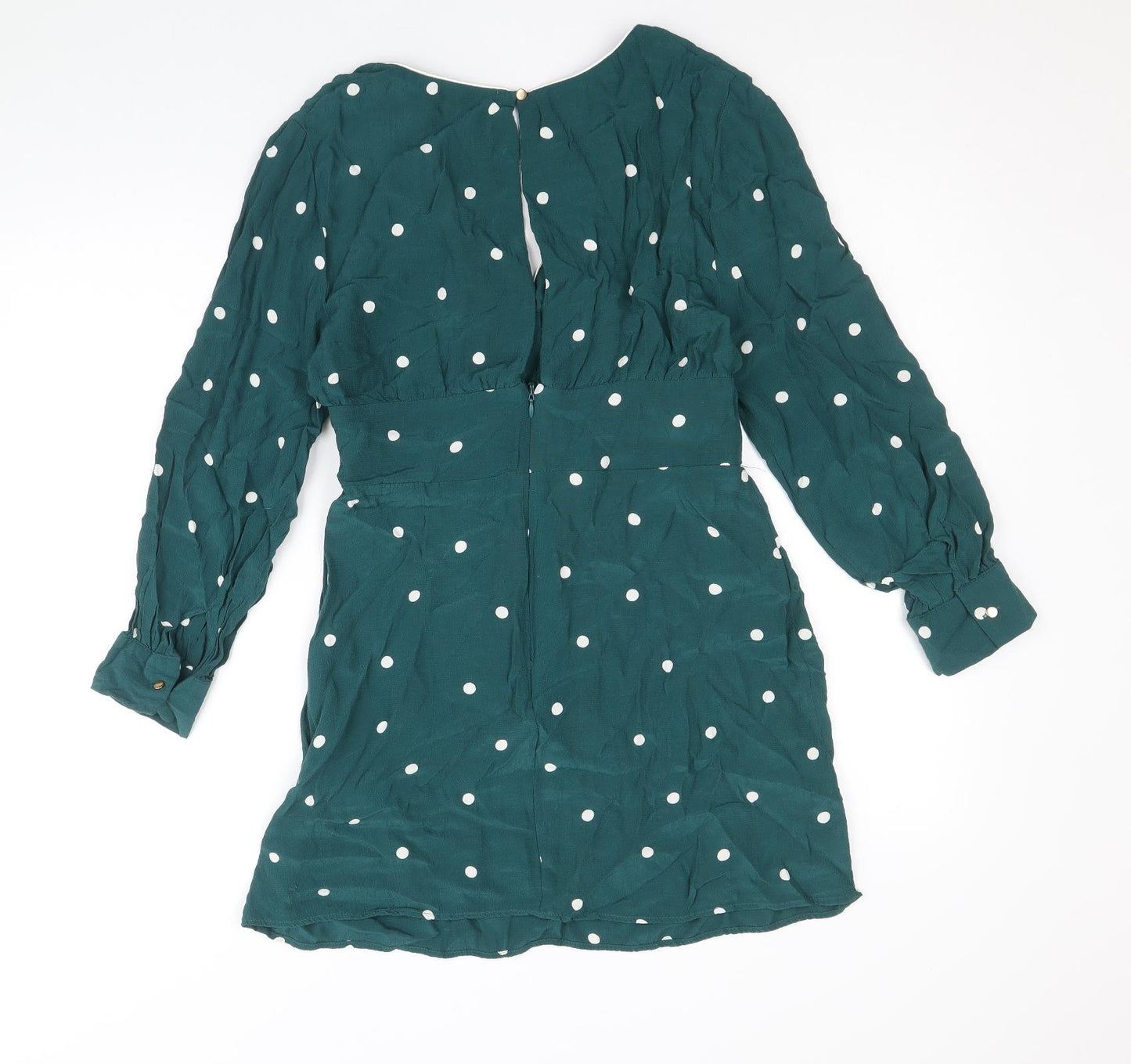 Topshop Womens Green Polka Dot Viscose A-Line Size 12 V-Neck Zip