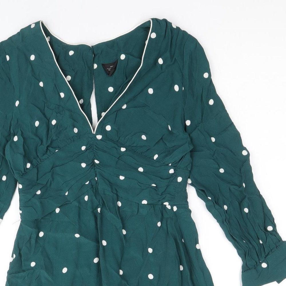 Topshop Womens Green Polka Dot Viscose A-Line Size 12 V-Neck Zip