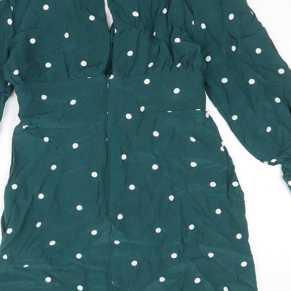Topshop Womens Green Polka Dot Viscose A-Line Size 12 V-Neck Zip