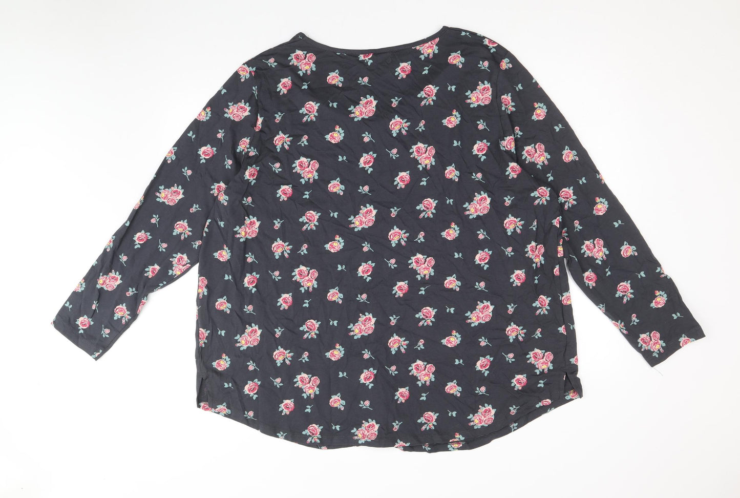 Bonprix Collection Womens Grey Floral 100% Cotton Basic Blouse Size 2XL Scoop Neck