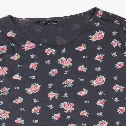 Bonprix Collection Womens Grey Floral 100% Cotton Basic Blouse Size 2XL Scoop Neck