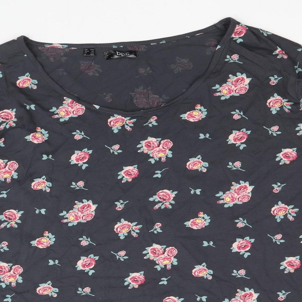 Bonprix Collection Womens Grey Floral 100% Cotton Basic Blouse Size 2XL Scoop Neck