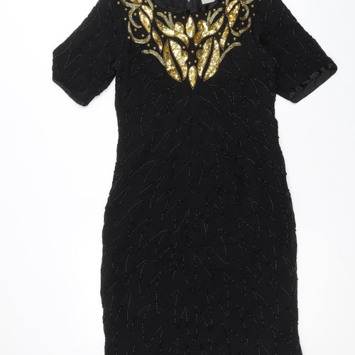 Classic Woman Womens Black Viscose A-Line Size 10 Round Neck Zip