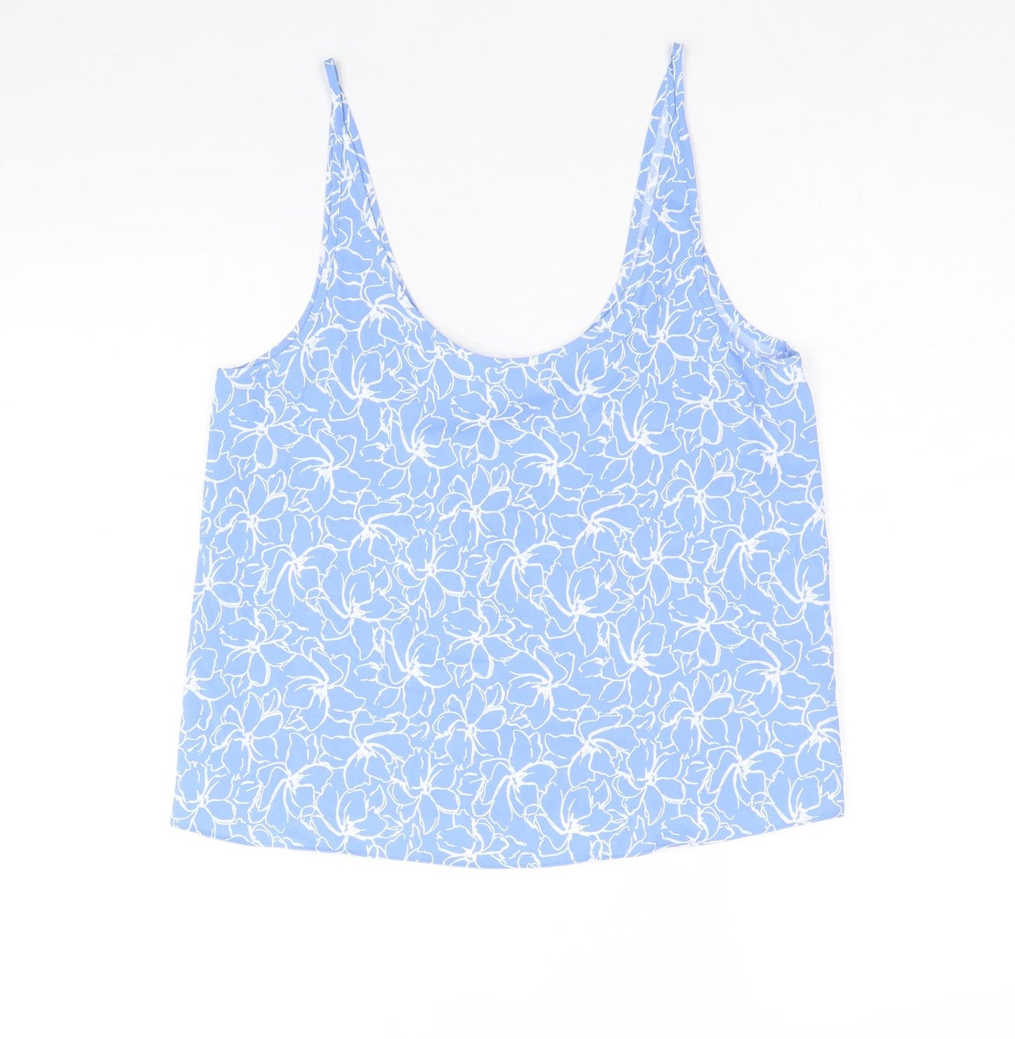 Primark Womens Blue Floral Polyester Basic Tank Size 8 Scoop Neck
