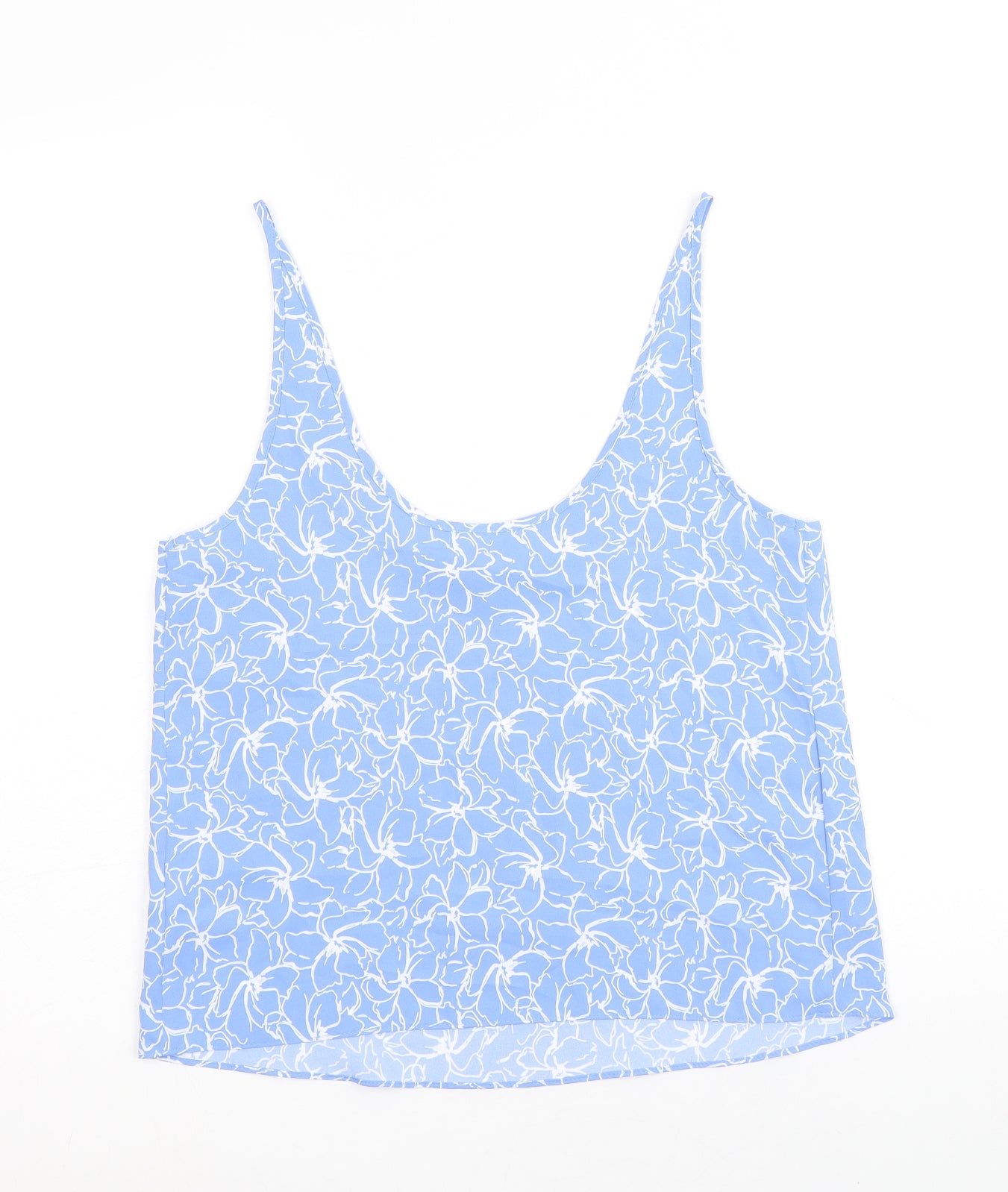 Primark Womens Blue Floral Polyester Basic Tank Size 8 Scoop Neck