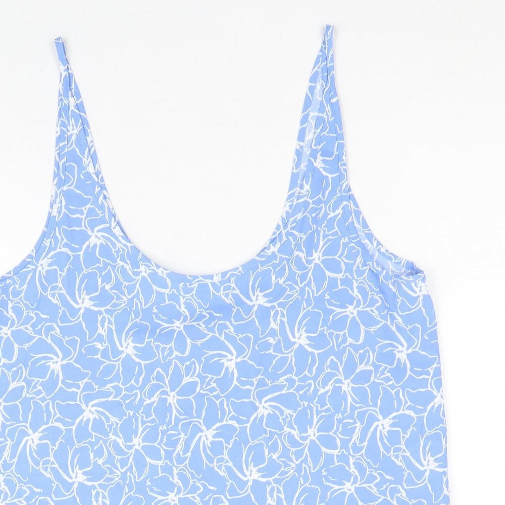 Primark Womens Blue Floral Polyester Basic Tank Size 8 Scoop Neck