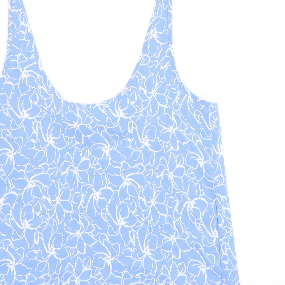 Primark Womens Blue Floral Polyester Basic Tank Size 8 Scoop Neck