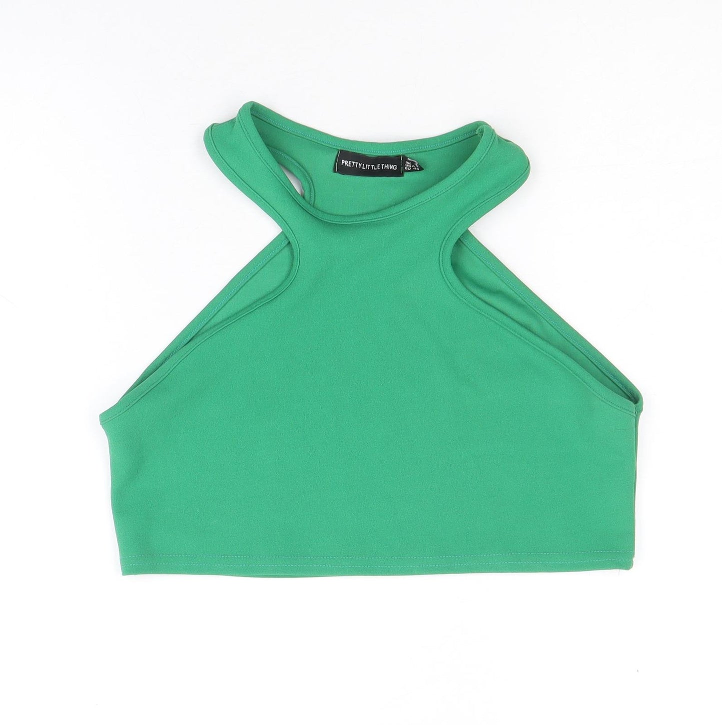 PRETTYLITTLETHING Womens Green Polyester Cropped Tank Size 12 Round Neck