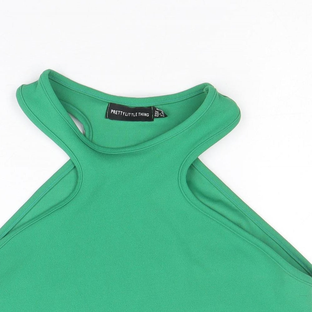 PRETTYLITTLETHING Womens Green Polyester Cropped Tank Size 12 Round Neck