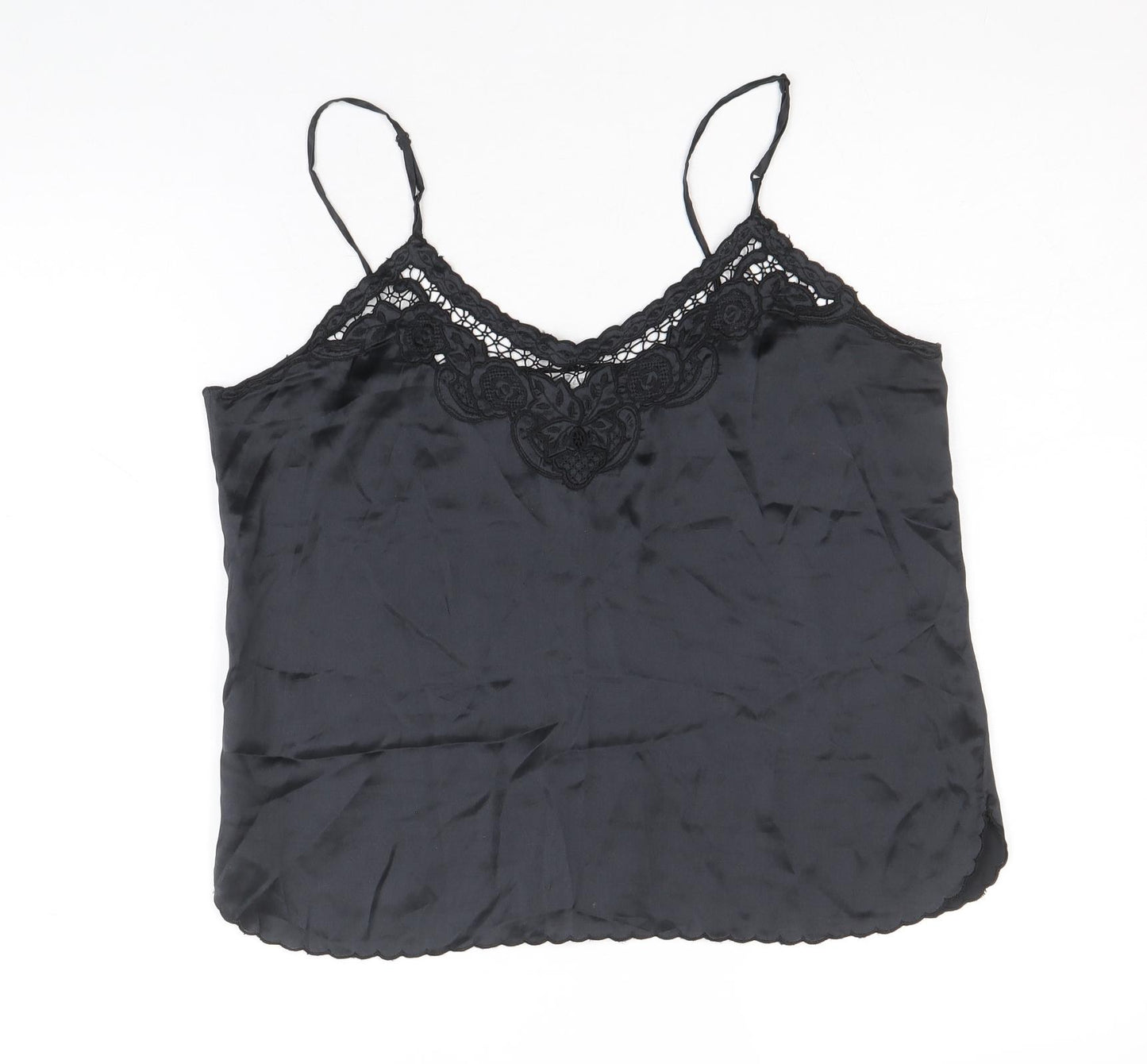 Top Line Womens Black Silk Camisole Tank Size M V-Neck