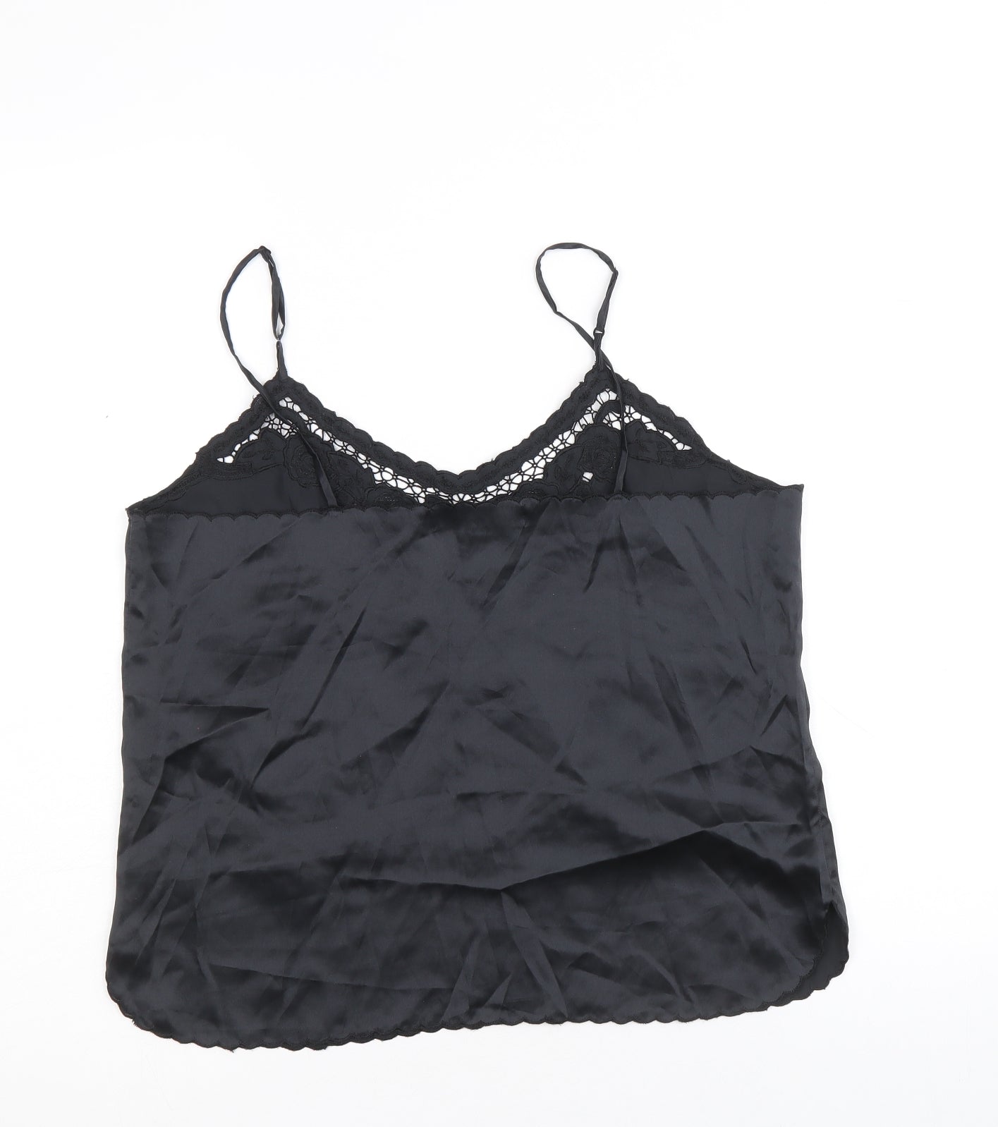 Top Line Womens Black Silk Camisole Tank Size M V-Neck