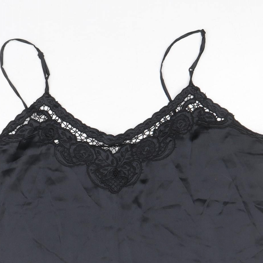 Top Line Womens Black Silk Camisole Tank Size M V-Neck