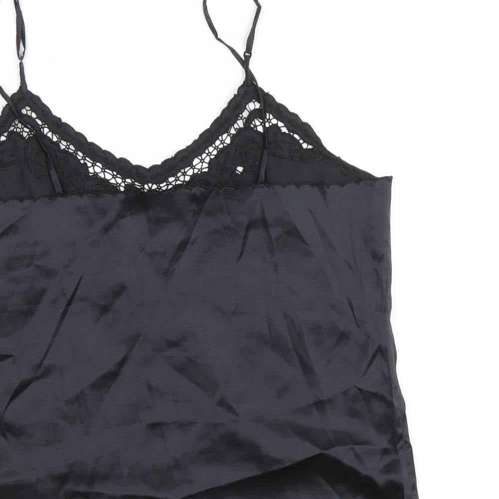Top Line Womens Black Silk Camisole Tank Size M V-Neck