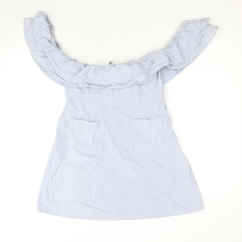 ASOS Womens Blue 100% Cotton A-Line Size 10 Off the Shoulder Zip