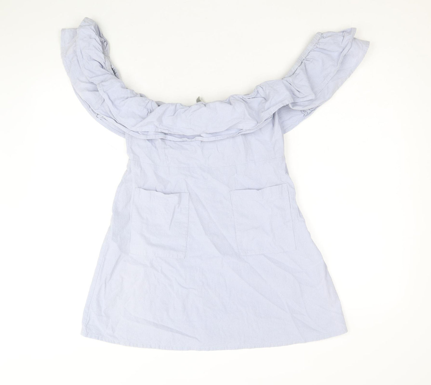 ASOS Womens Blue 100% Cotton A-Line Size 10 Off the Shoulder Zip
