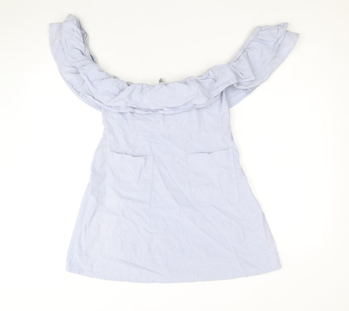 ASOS Womens Blue 100% Cotton A-Line Size 10 Off the Shoulder Zip