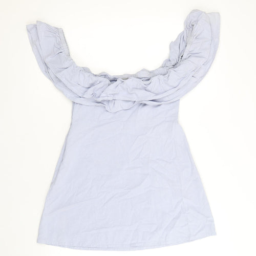 ASOS Womens Blue 100% Cotton A-Line Size 10 Off the Shoulder Zip