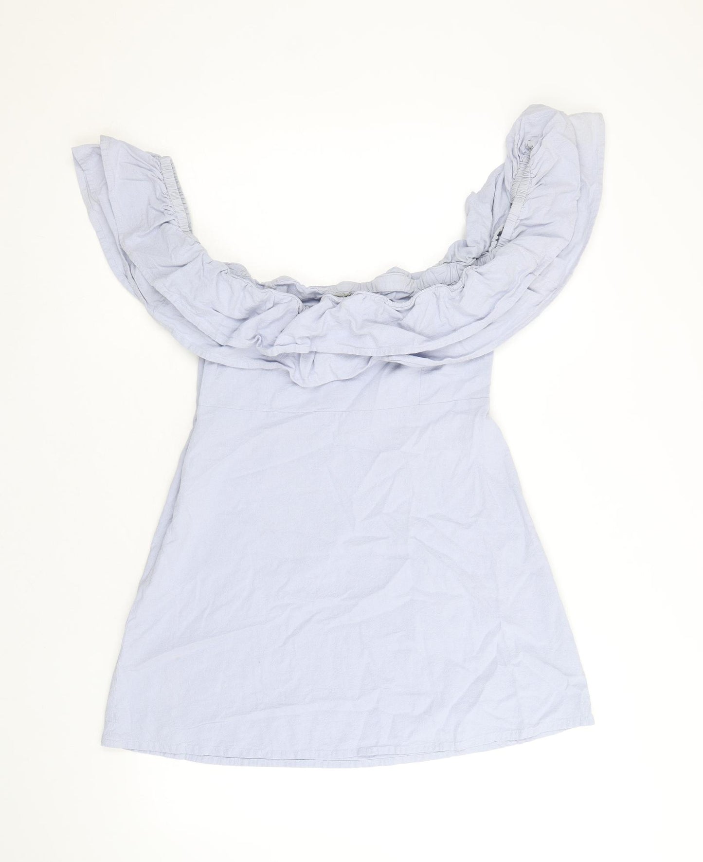 ASOS Womens Blue 100% Cotton A-Line Size 10 Off the Shoulder Zip