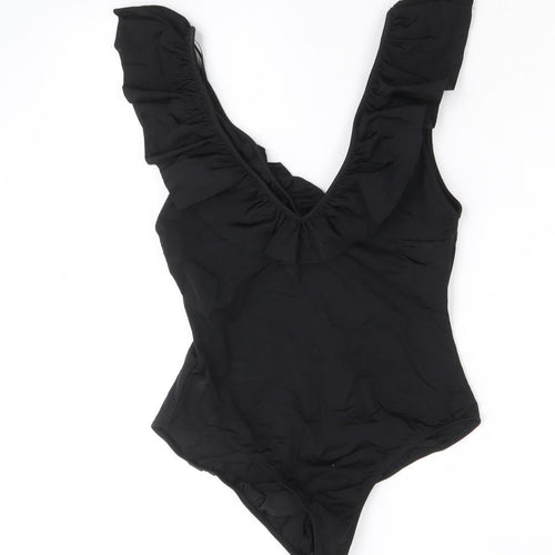 Zara Womens Black Polyamide Bodysuit One-Piece Size S Snap