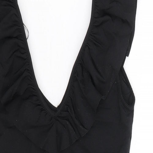 Zara Womens Black Polyamide Bodysuit One-Piece Size S Snap