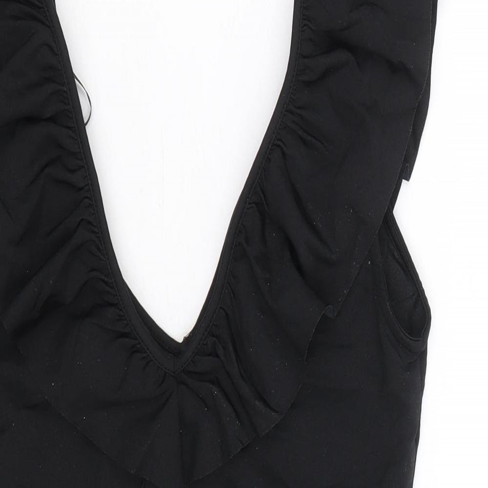Zara Womens Black Polyamide Bodysuit One-Piece Size S Snap