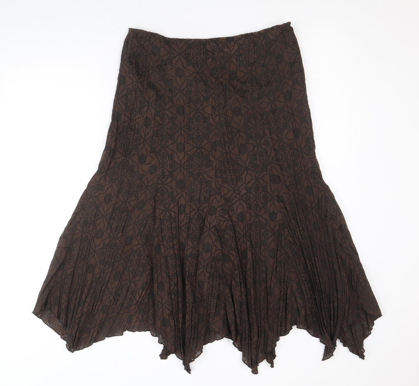 Wallis Womens Brown Geometric Cotton Swing Skirt Size 12 Zip