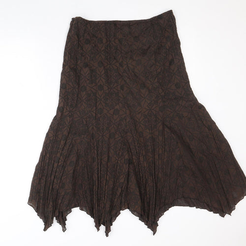 Wallis Womens Brown Geometric Cotton Swing Skirt Size 12 Zip