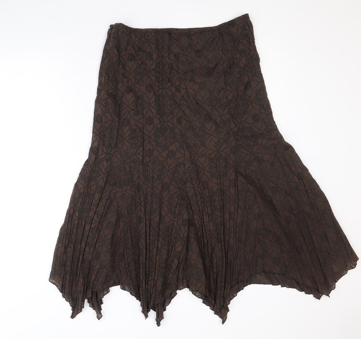 Wallis Womens Brown Geometric Cotton Swing Skirt Size 12 Zip